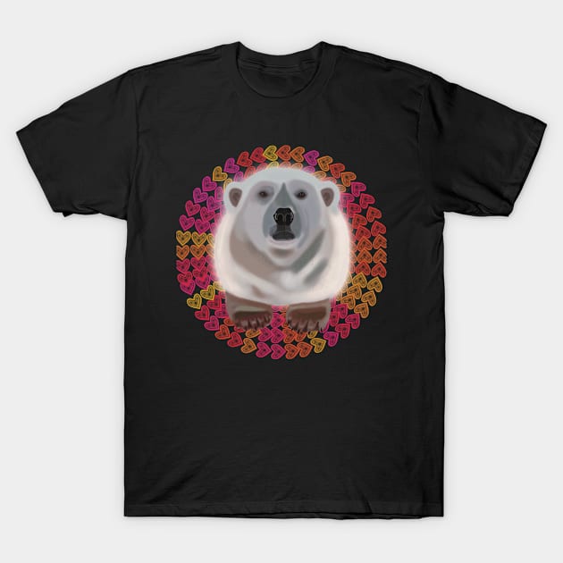 Polar Bear on circular heart pattern T-Shirt by KateVanFloof